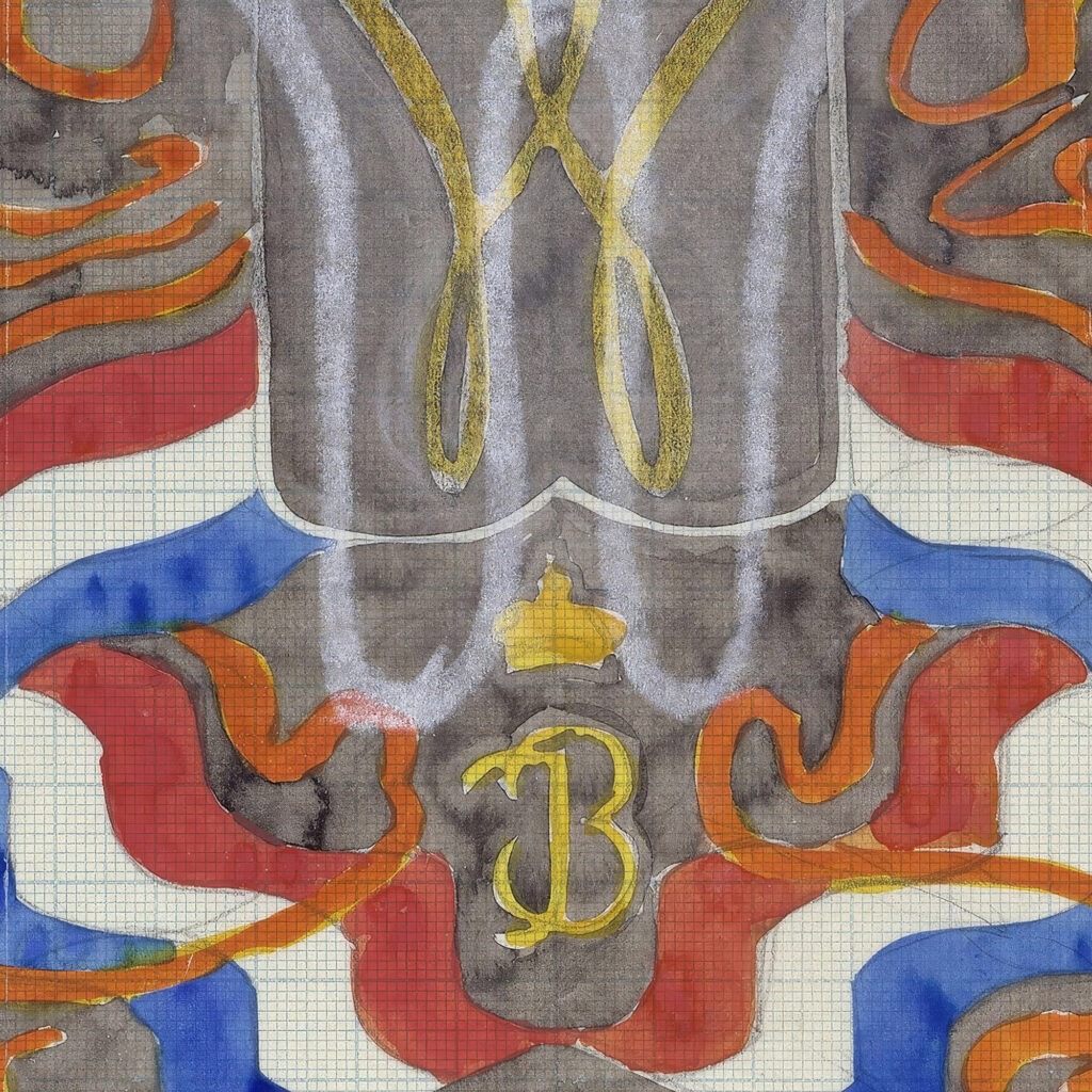 Ontwerp met vlaggen vaandels en een gekroonde W en B 1874 1945 Carel Adolph Lion Cachet 8 mockup