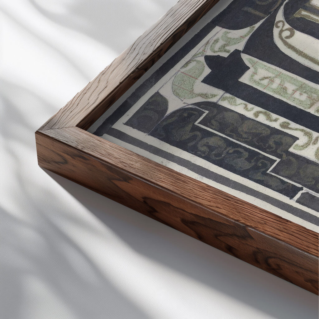 Ontwerp voor Jan Ligthart kalender voor 1918 1874 Carel Adolph Lion Cachet close up dark wood mockup