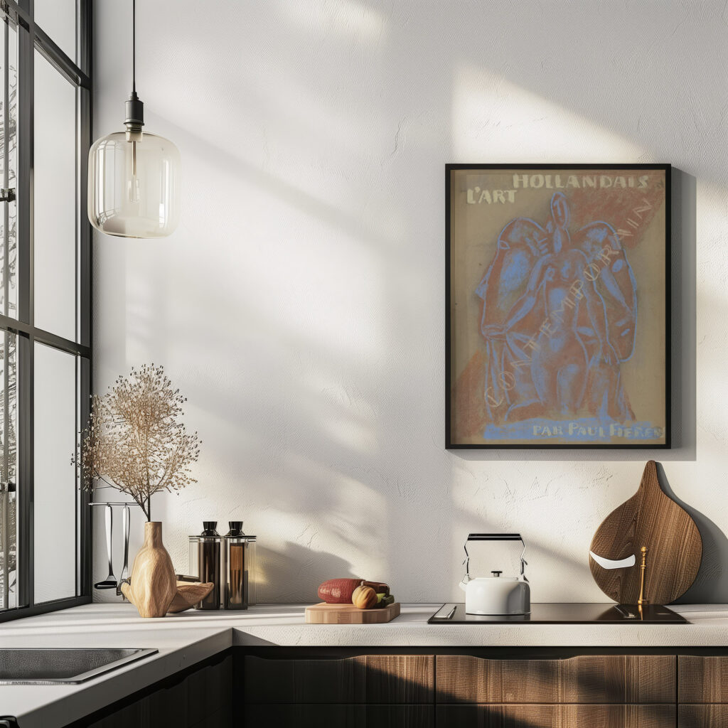 Ontwerp voor Paul Fierens ‘lArt Hollandais contemporain naakte vrouw tussen twee van elkaar weg kijkende mannen hoofden. 1933 Leo Gestel 1 6 mockup