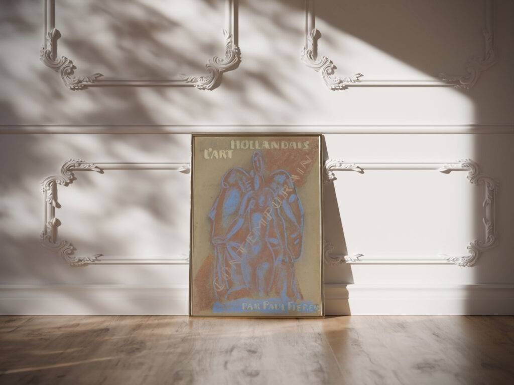 Ontwerp voor Paul Fierens ‘lArt Hollandais contemporain naakte vrouw tussen twee van elkaar weg kijkende mannen hoofden. 1933 Leo Gestel 1 video mockup