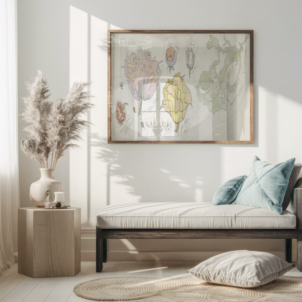 Ontwerp voor aardewerkdecoratie granaatbloem pioen gele bloem en rotblad 1919 07 16 Theo Colenbrander 5 mockup