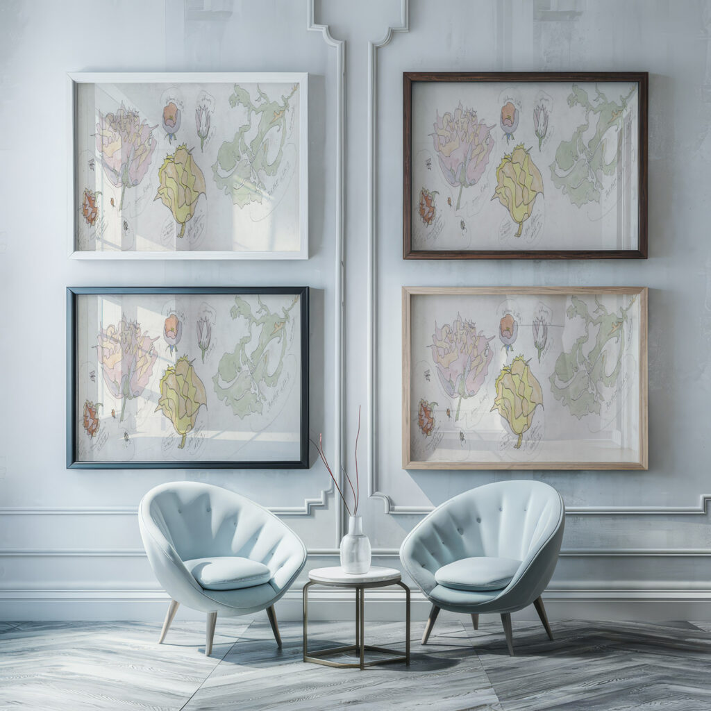 Ontwerp voor aardewerkdecoratie granaatbloem pioen gele bloem en rotblad 1919 07 16 Theo Colenbrander framed posters mockup