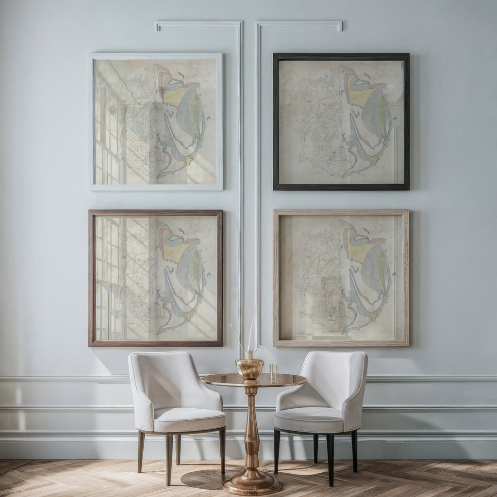 Ontwerp voor aardewerkdecoratie van schotel Wandeling en Eenvoud 1917 12 13 Theo Colenbrander framed posters mockup