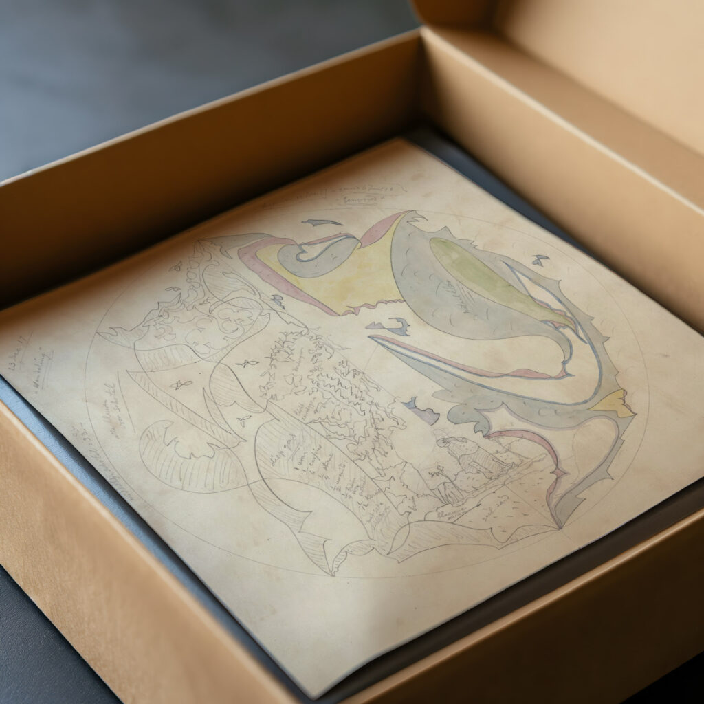 Ontwerp voor aardewerkdecoratie van schotel Wandeling en Eenvoud 1917 12 13 Theo Colenbrander video mockup