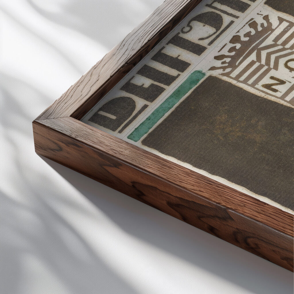 Ontwerp voor affiche voor Delftsche Slaolie 1906 Reijer Stolk close up dark wood mockup