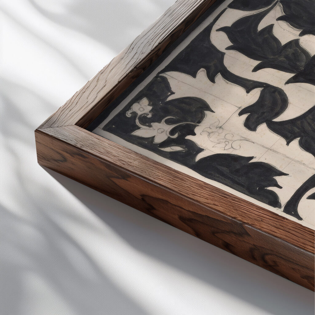Ontwerp voor boekband voor Insulinde door D. Wouters en J. van Hulzen 1874 Carel Adolph Lion Cachet close up dark wood mockup