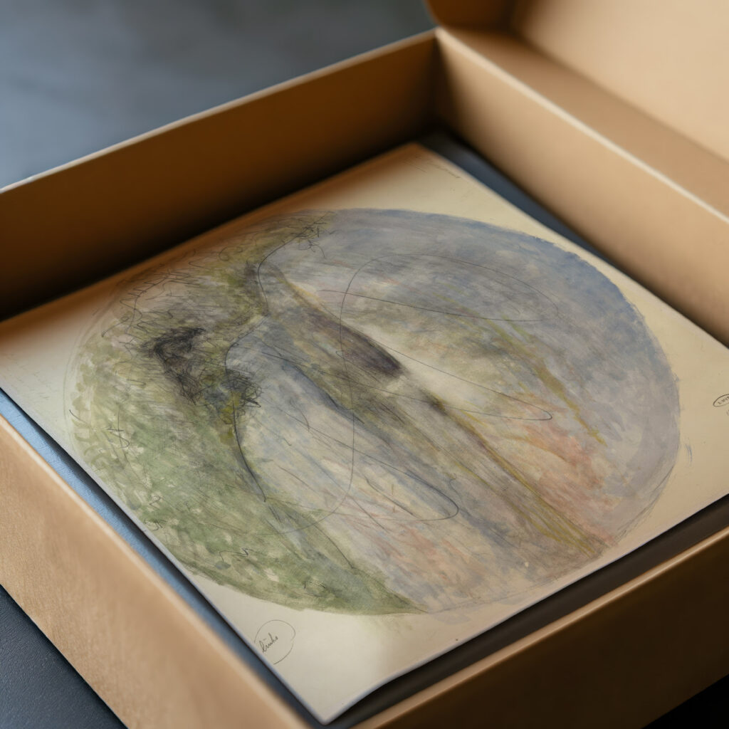 Ontwerp voor de aardewerkdecoratie op een schaal met een landschap 1920 Theo Colenbrander video mockup