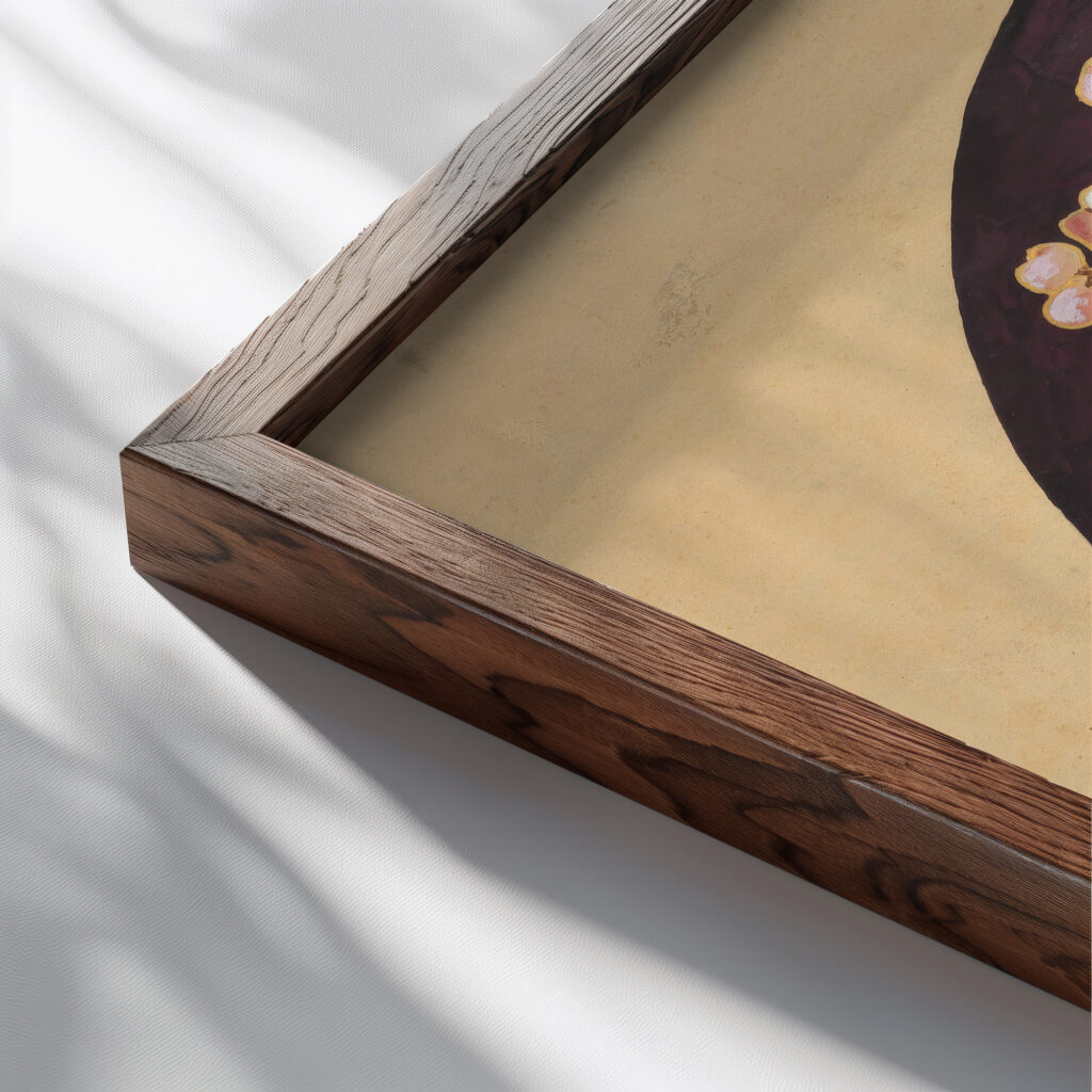 Ontwerp voor de beschildering van een bord 1875 Unknown close up dark wood mockup