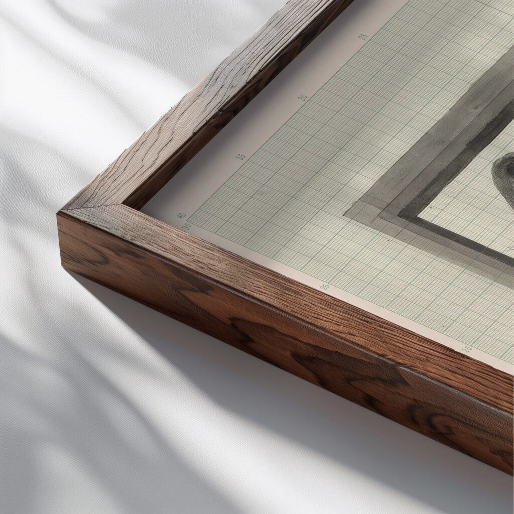 Ontwerp voor de ex libris van Carel Lion Cachet 1874 Carel Adolph Lion Cachet close up dark wood mockup