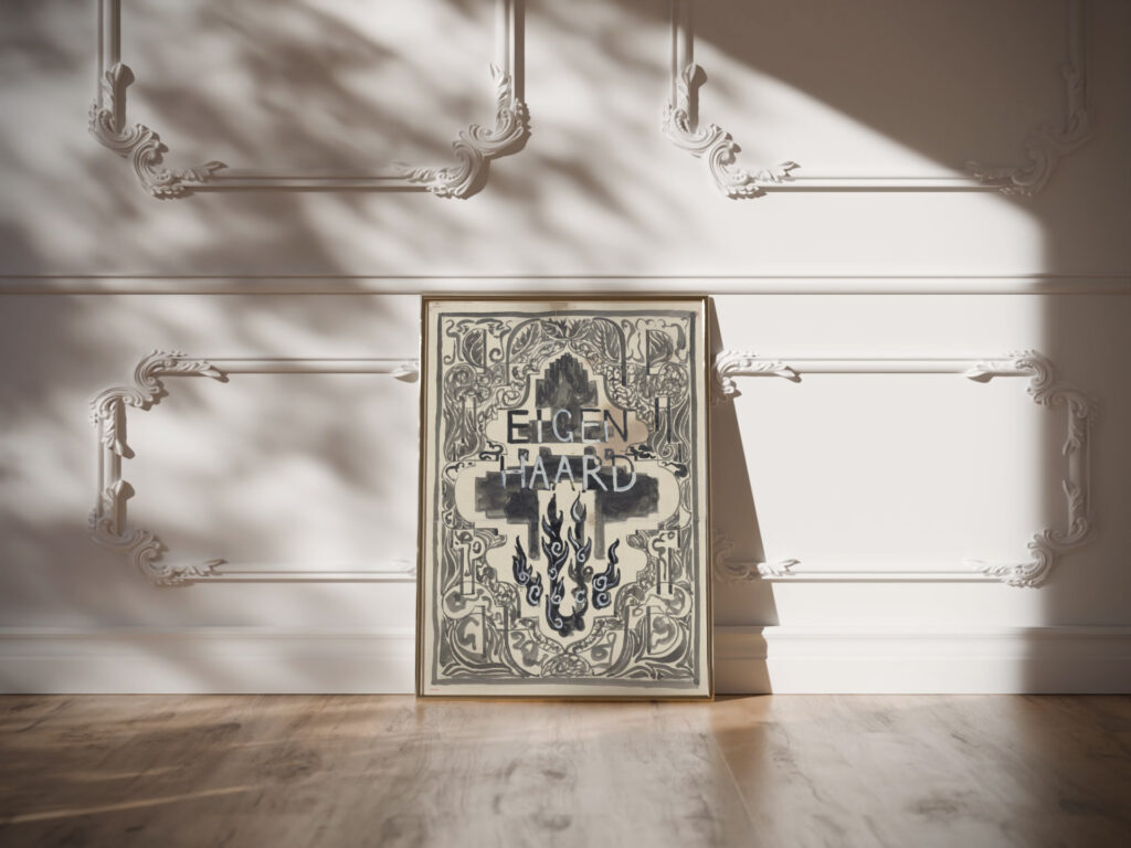 Ontwerp voor de omslag van Eigenhaard 1874 Carel Adolph Lion Cachet video mockup