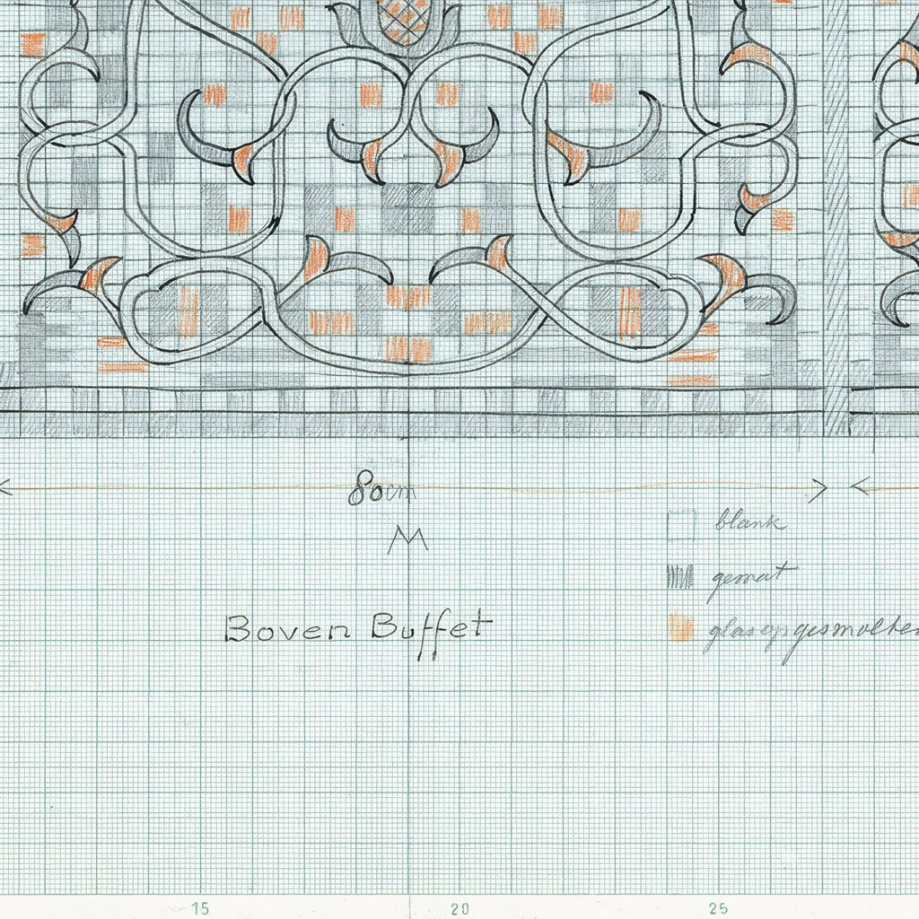 Ontwerp voor decoratief glaspaneel met floraal ornament 1874 Carel Adolph Lion Cachet 8 mockup