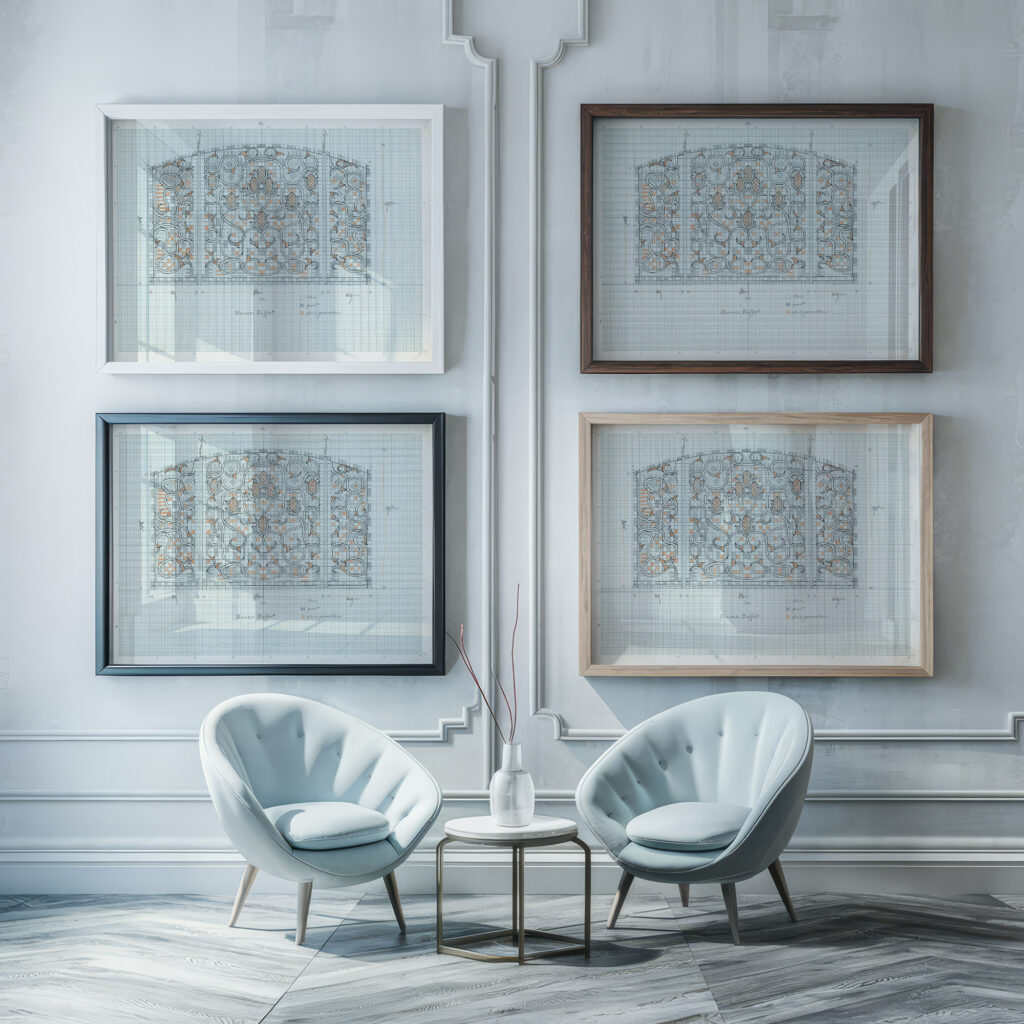 Ontwerp voor decoratief glaspaneel met floraal ornament 1874 Carel Adolph Lion Cachet framed posters mockup