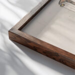 Ontwerp voor een bascule lamp 1874 Carel Adolph Lion Cachet close up dark wood mockup