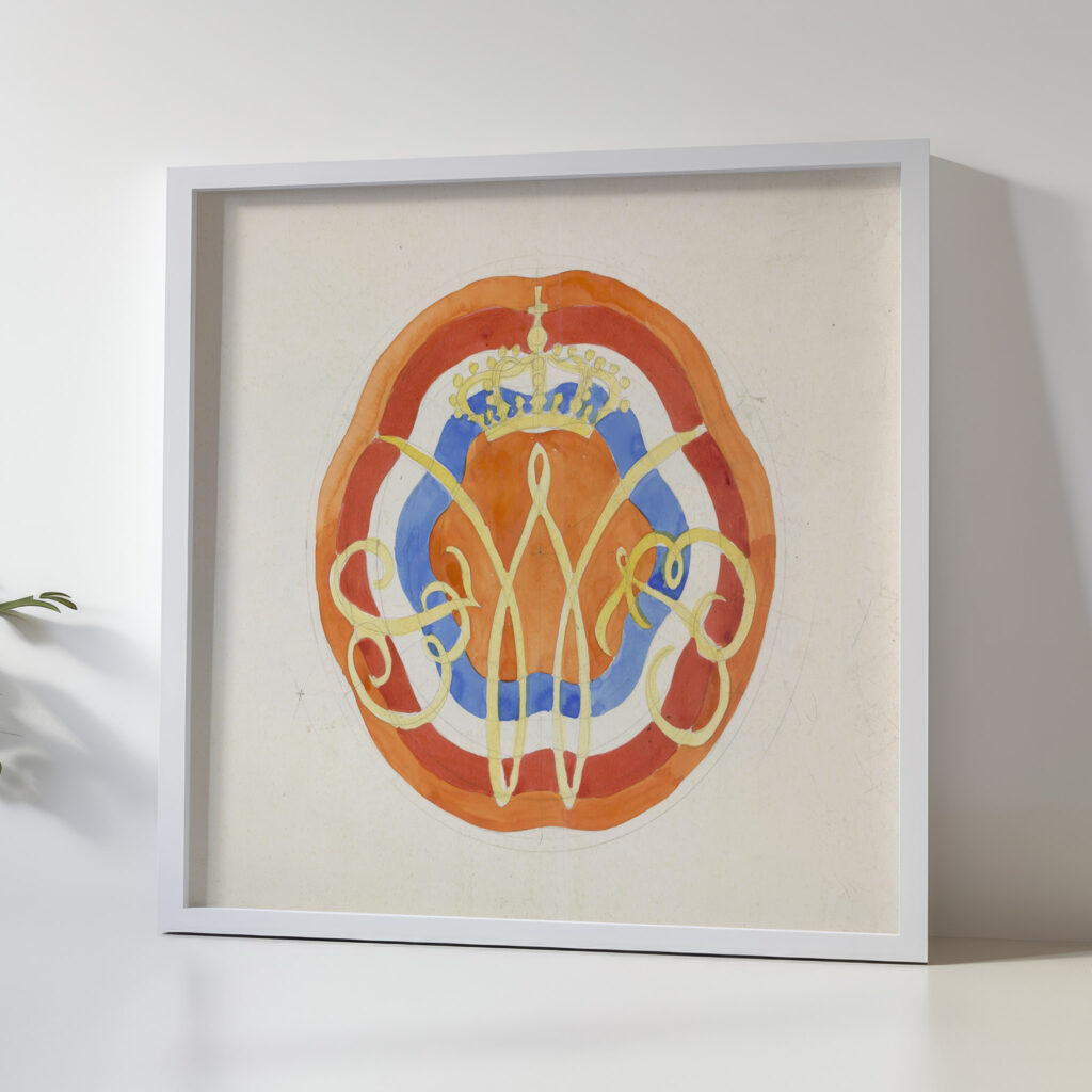 Ontwerp voor een bord met een gekroonde W 1874 Carel Adolph Lion Cachet 5 mockup