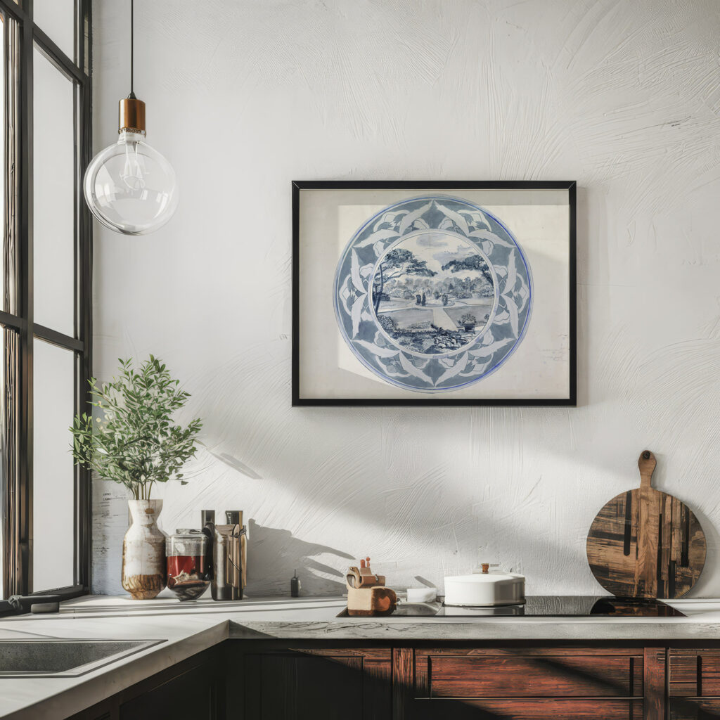 Ontwerp voor een bord met een tuingezicht 1874 Carel Adolph Lion Cachet 6 mockup