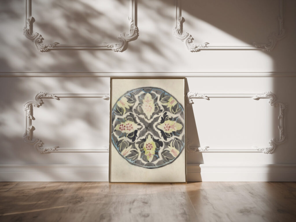 Ontwerp voor een bord met florale decoratie 1874 Carel Adolph Lion Cachet video mockup