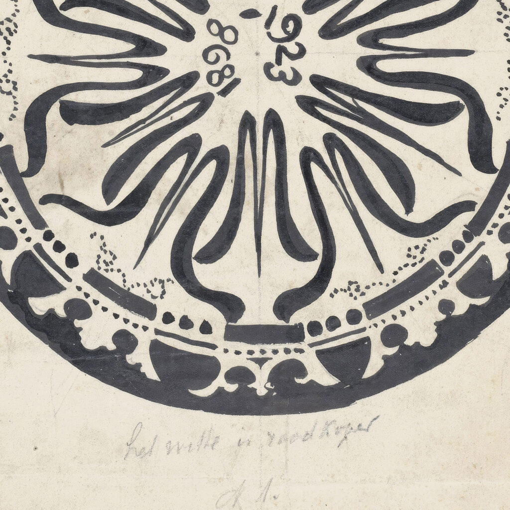 Ontwerp voor een bord ter gelegenheid van het zilveren jubileum van koningin Wilhelmina 1874 Carel Adolph Lion Cachet 8 mockup