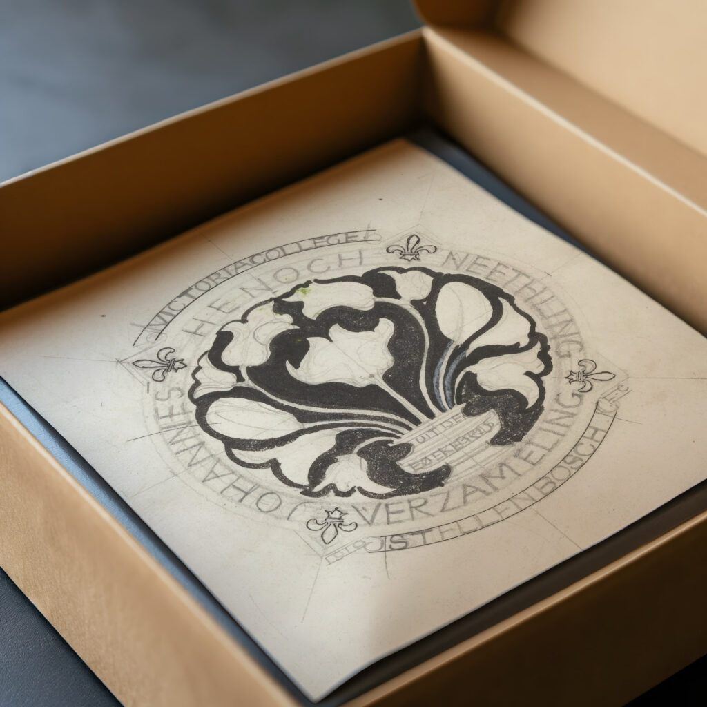 Ontwerp voor een ex libris van Johannes Henoch Neethling 1874 Carel Adolph Lion Cachet video mockup