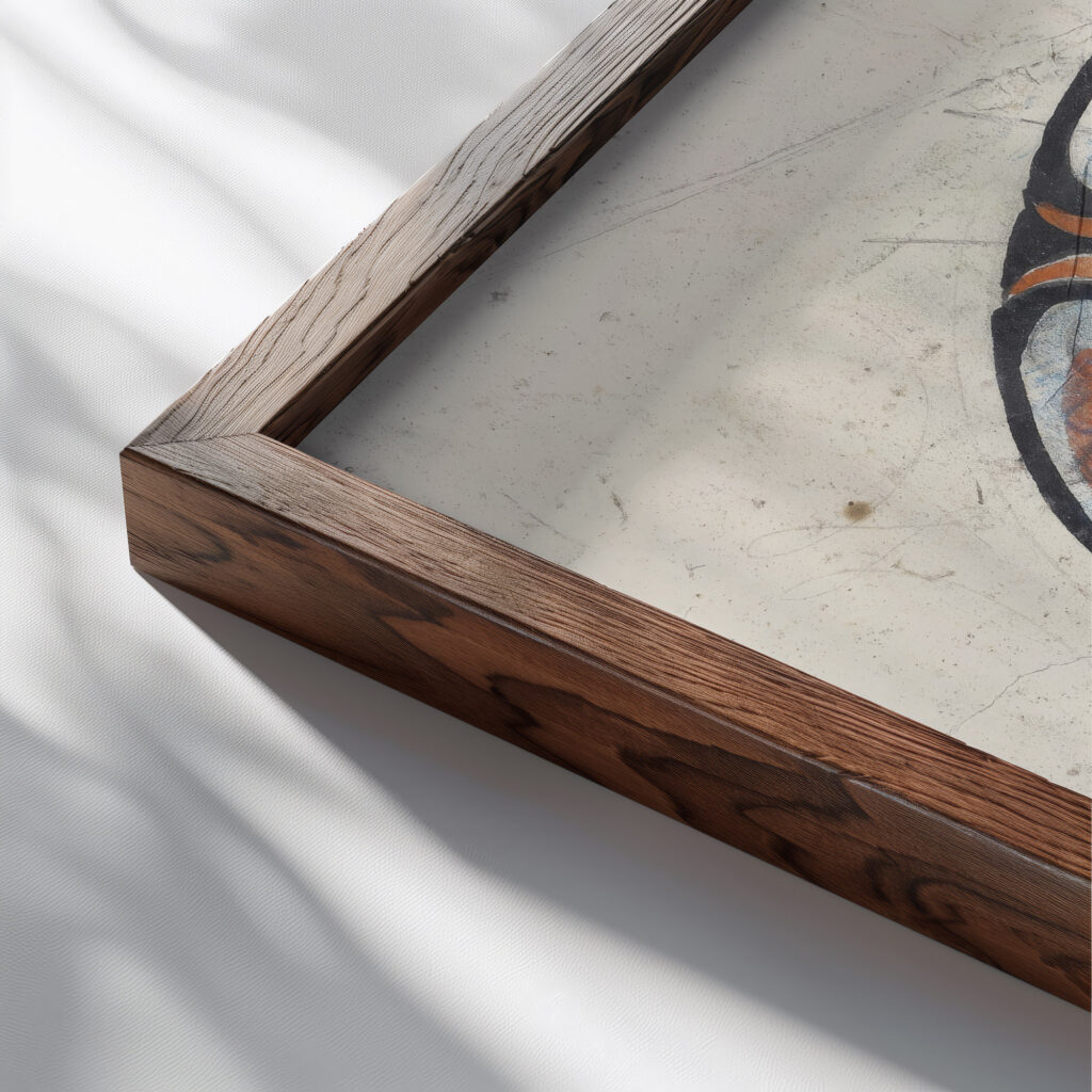 Ontwerp voor een gedenkbord met W en een wapenschild 1874 Carel Adolph Lion Cachet close up dark wood mockup