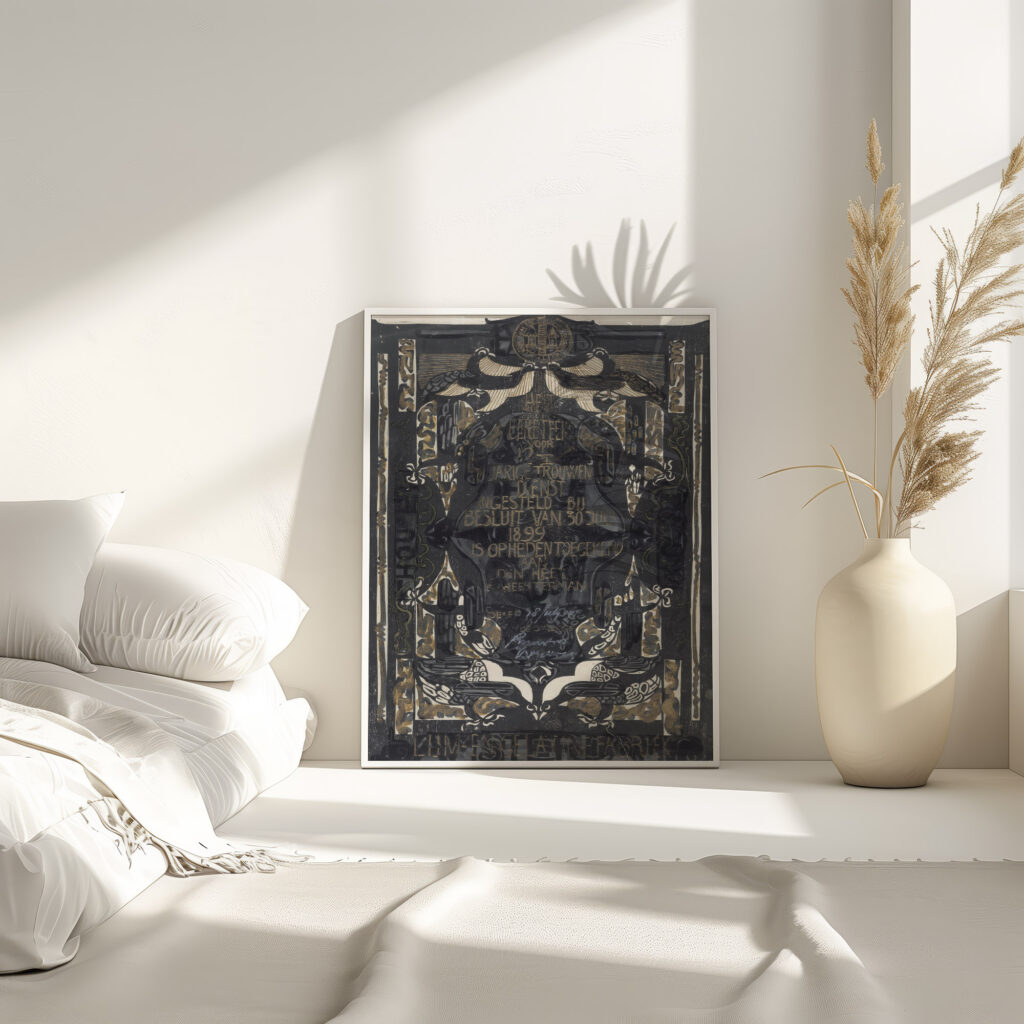 Ontwerp voor een oorkonde ter gelegenheid van twaalf en een half jaar trouwe dienst bij de Lijm en Gelatinefabriek 1874 Carel Adolph Lion Cachet 4 mockup