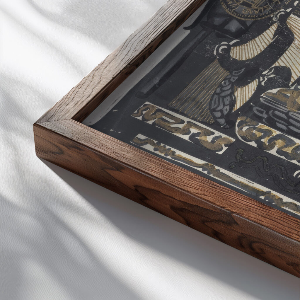 Ontwerp voor een oorkonde ter gelegenheid van twaalf en een half jaar trouwe dienst bij de Lijm en Gelatinefabriek 1874 Carel Adolph Lion Cachet close up dark wood mockup