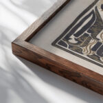 Ontwerp voor een oorkonde ter gelegenheid van twaalf en een halfjarige dienst 1874 Carel Adolph Lion Cachet close up dark wood mockup