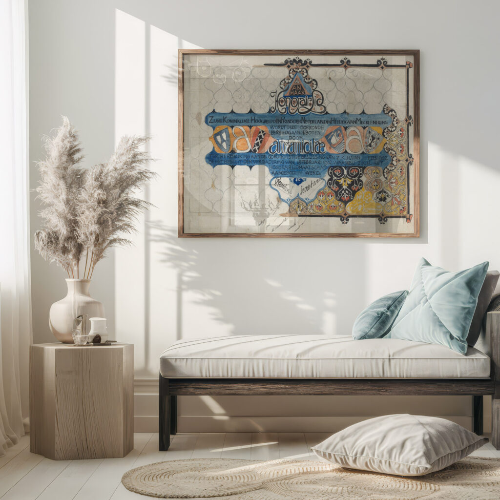 Ontwerp voor een oorkonde van Arti en Amicitiae voor Prins Hendrik bij zijn erelidmaatschap in 1902 1874 Carel Adolph Lion Cachet 5 mockup