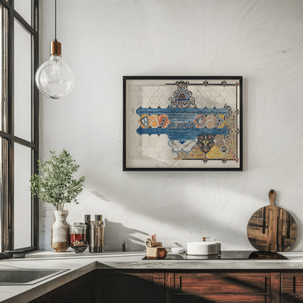 Ontwerp voor een oorkonde van Arti en Amicitiae voor Prins Hendrik bij zijn erelidmaatschap in 1902 1874 Carel Adolph Lion Cachet 6 mockup