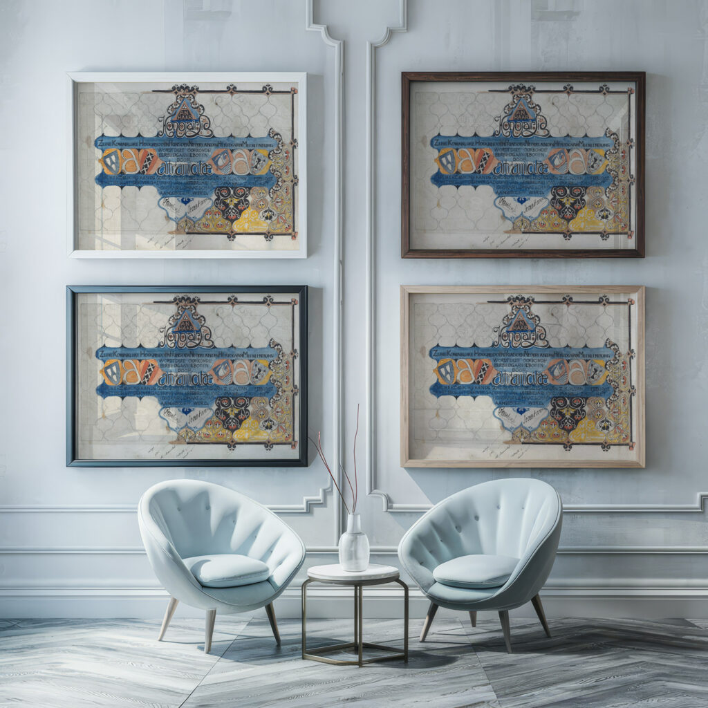 Ontwerp voor een oorkonde van Arti en Amicitiae voor Prins Hendrik bij zijn erelidmaatschap in 1902 1874 Carel Adolph Lion Cachet framed posters mockup