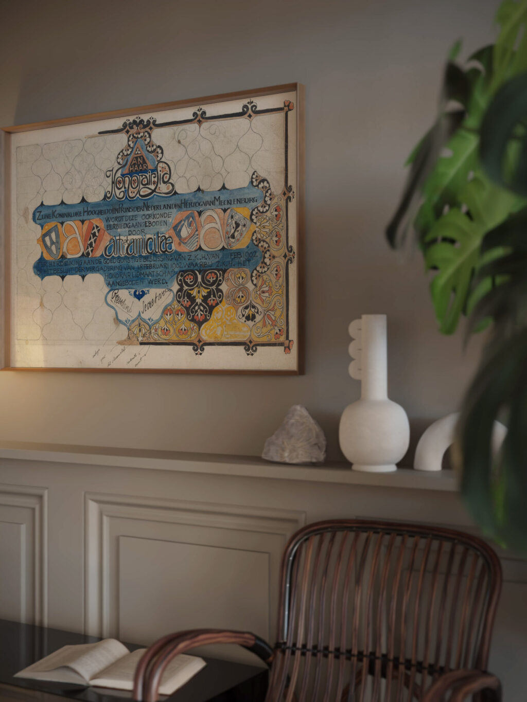 Ontwerp voor een oorkonde van Arti en Amicitiae voor Prins Hendrik bij zijn erelidmaatschap in 1902 1874 Carel Adolph Lion Cachet video mockup