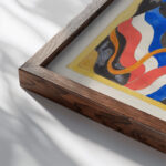 Ontwerp voor een postzegel met een gekroonde W 1939 Carel Adolph Lion Cachet close up dark wood mockup