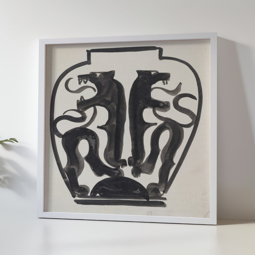 Ontwerp voor een vaas met leeuwenmotief 1874 Carel Adolph Lion Cachet 5 mockup