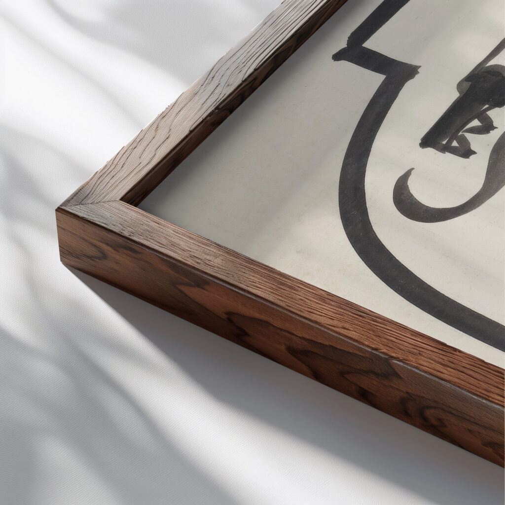 Ontwerp voor een vaas met leeuwenmotief 1874 Carel Adolph Lion Cachet close up dark wood mockup