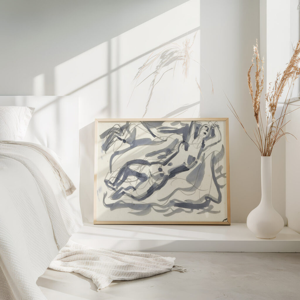 Ontwerp voor een vignet naakte vrouw en paard met op de achtergrond de zee 1891 Leo Gestel 4 mockup