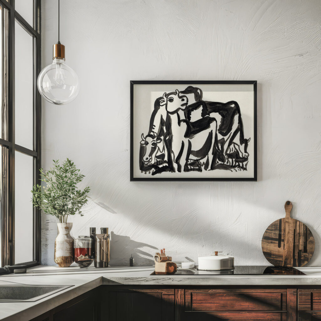 Ontwerp voor een vignet voorstelling met drie koeien 1891 Leo Gestel 6 mockup