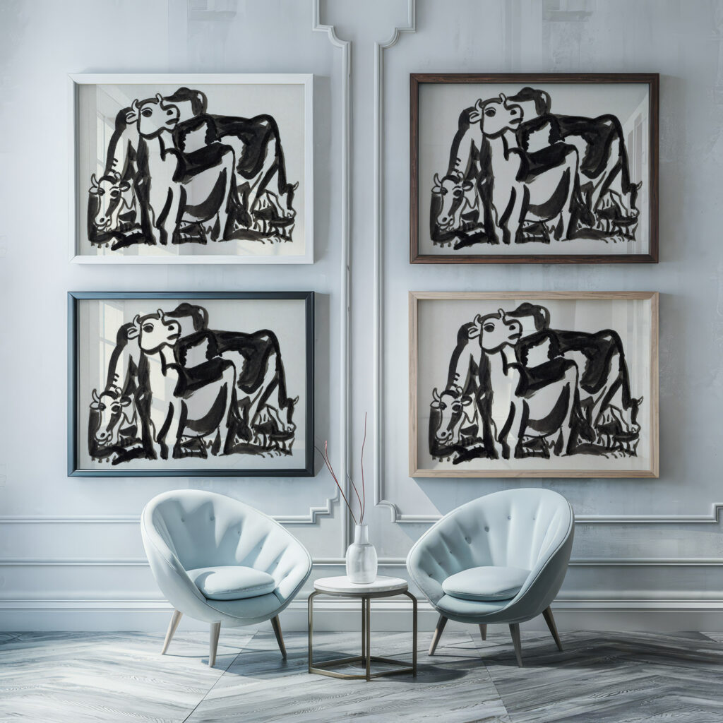 Ontwerp voor een vignet voorstelling met drie koeien 1891 Leo Gestel framed posters mockup