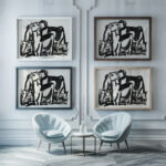 Ontwerp voor een vignet voorstelling met drie koeien 1891 Leo Gestel framed posters mockup