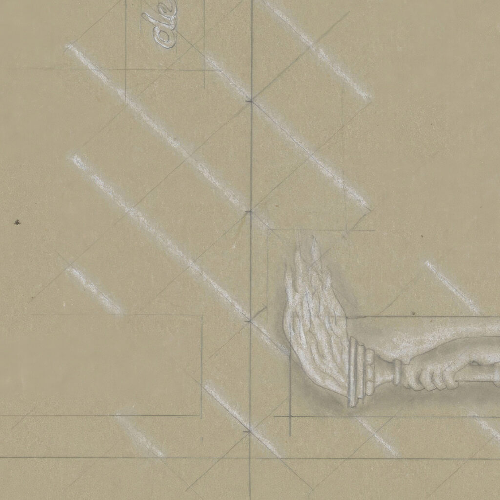 Ontwerp voor een watermerk van een bankbiljet een hand met fakkel 1891 Leo Gestel 8 mockup