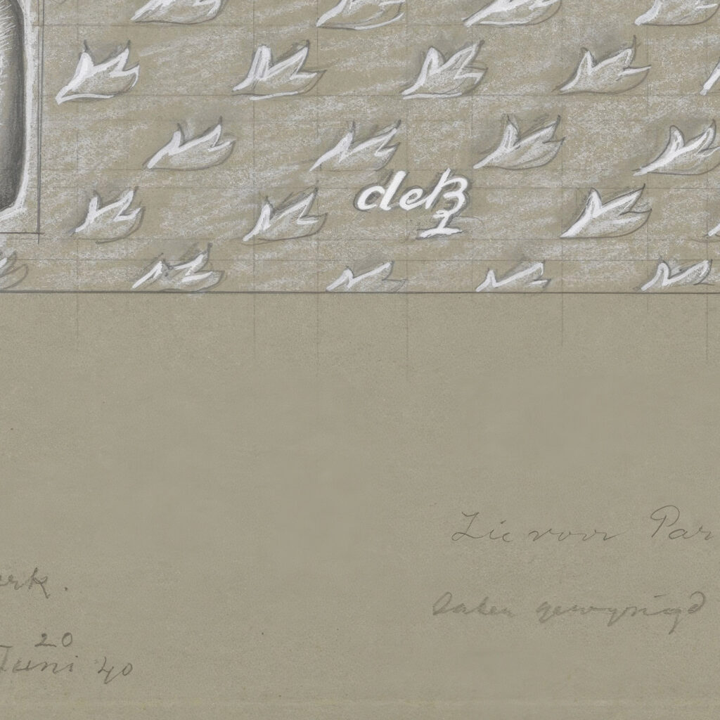 Ontwerp voor een watermerk van een bankbiljet een hand met fakkel op een achtergrond van bladeren 1940 06 20 Leo Gestel 8 mockup