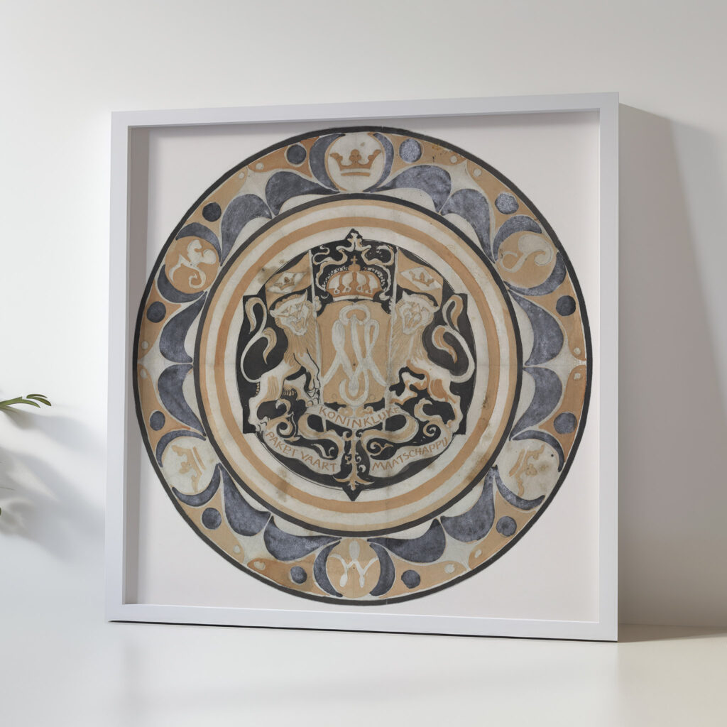 Ontwerp voor gedenkbord van de KPM bij de geboorte van prinses Juliana in 1909 1909 Carel Adolph Lion Cachet 5 mockup