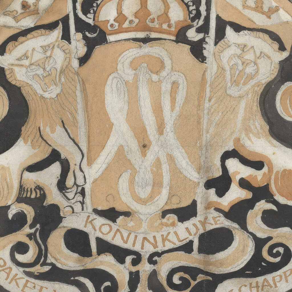 Ontwerp voor gedenkbord van de KPM bij de geboorte van prinses Juliana in 1909 1909 Carel Adolph Lion Cachet 8 mockup