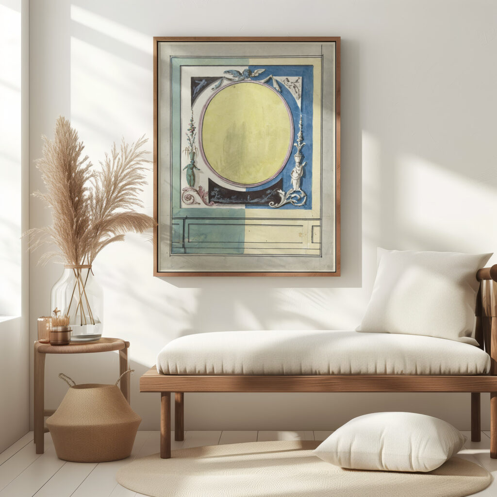 Ontwerp voor kamerversiering met een paneel met centraal een gele ovaal 1767 1823 Abraham Meertens 5 mockup