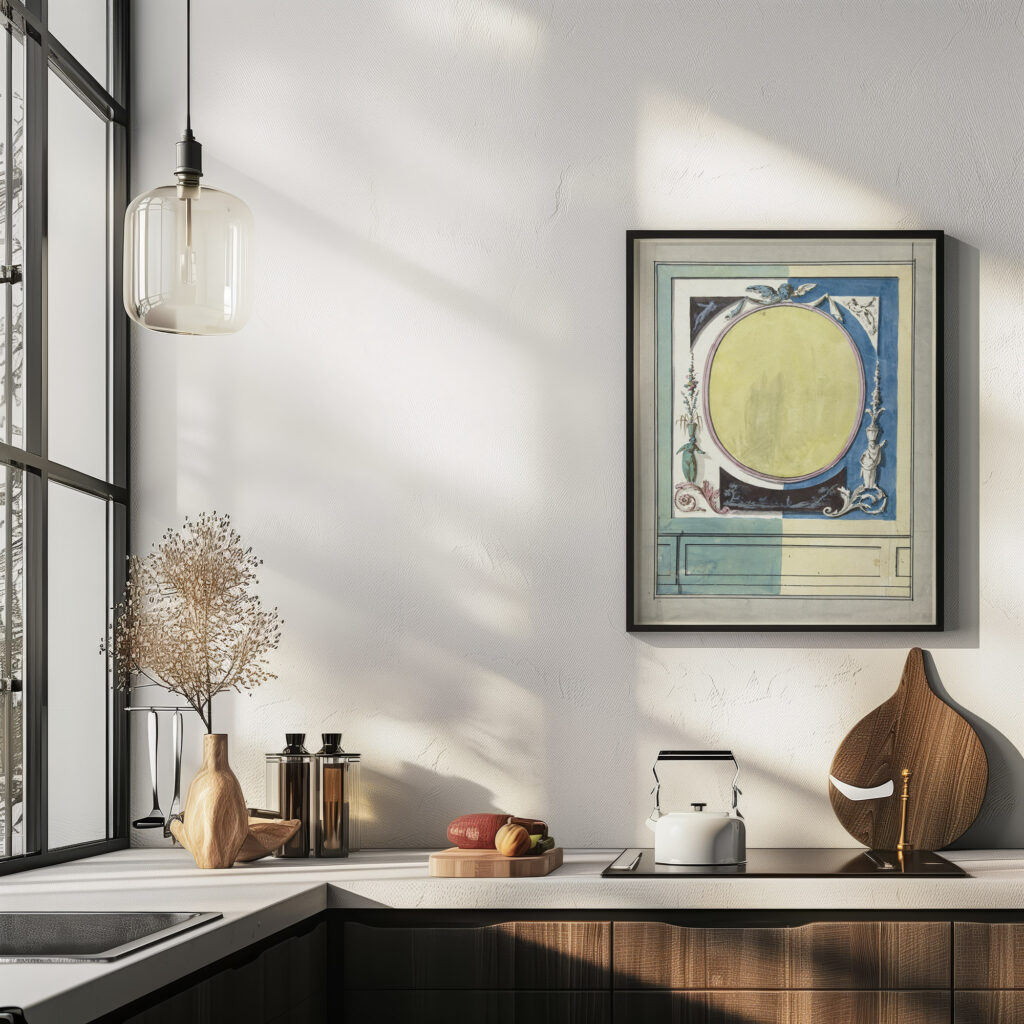 Ontwerp voor kamerversiering met een paneel met centraal een gele ovaal 1767 1823 Abraham Meertens 6 mockup