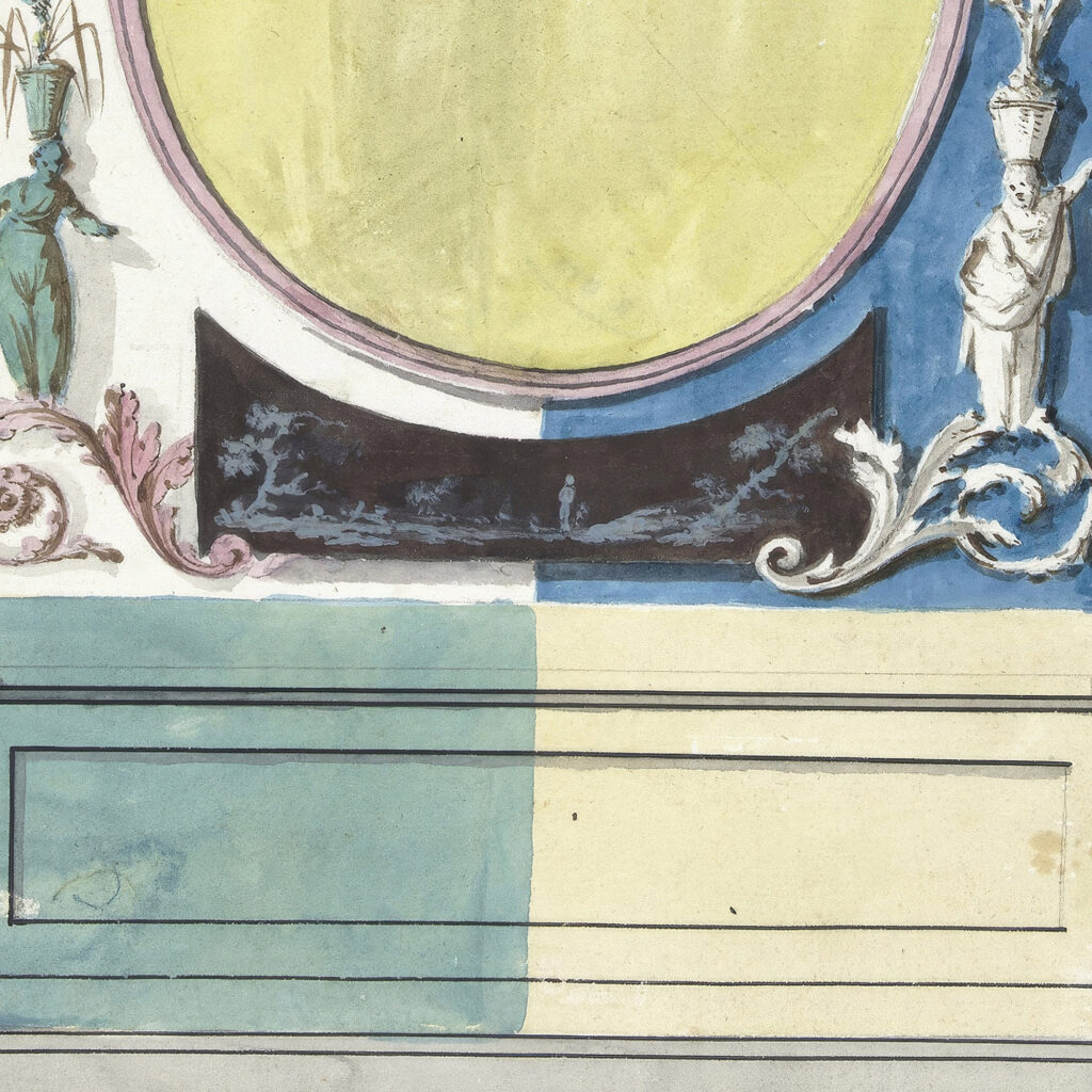 Ontwerp voor kamerversiering met een paneel met centraal een gele ovaal 1767 1823 Abraham Meertens 8 mockup