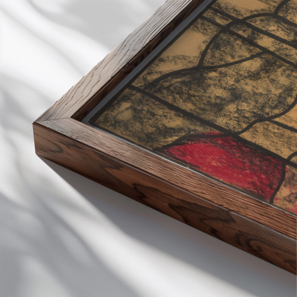 Ontwerp voor raam in het Noordertransept in de Dom te Utrecht 23 ca. 1878 1938 Richard Nicolaus Roland Holst close up dark wood mockup