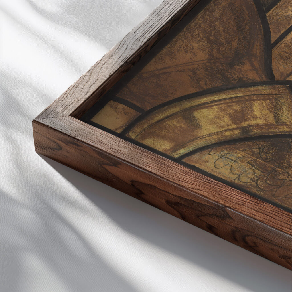 Ontwerp voor raam in het Noordertransept in de Dom te Utrecht 27 ca. 1878 1938 Richard Nicolaus Roland Holst close up dark wood mockup