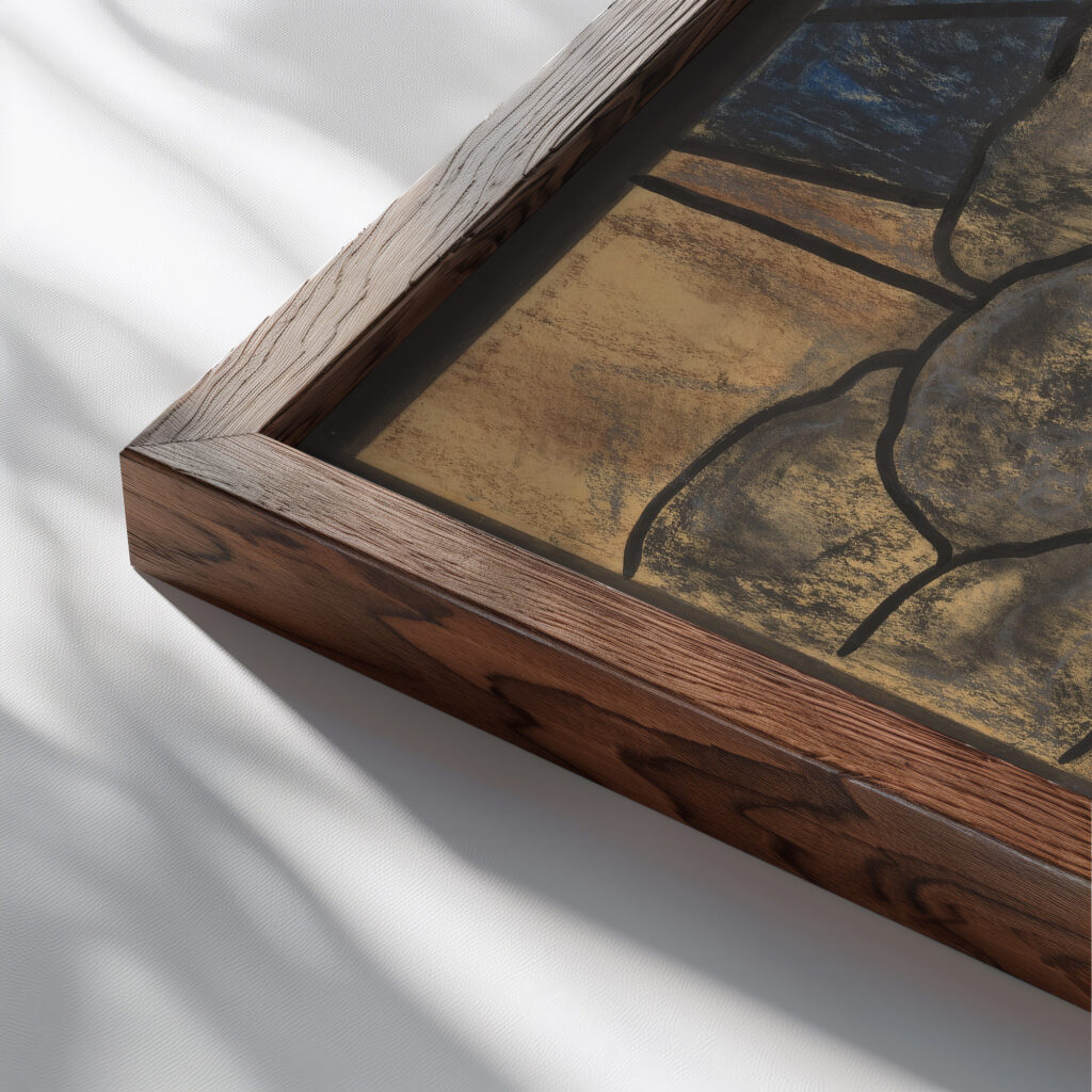 Ontwerp voor raam in het Noordertransept in de Dom te Utrecht 37 ca. 1878 1938 Richard Nicolaus Roland Holst close up dark wood mockup