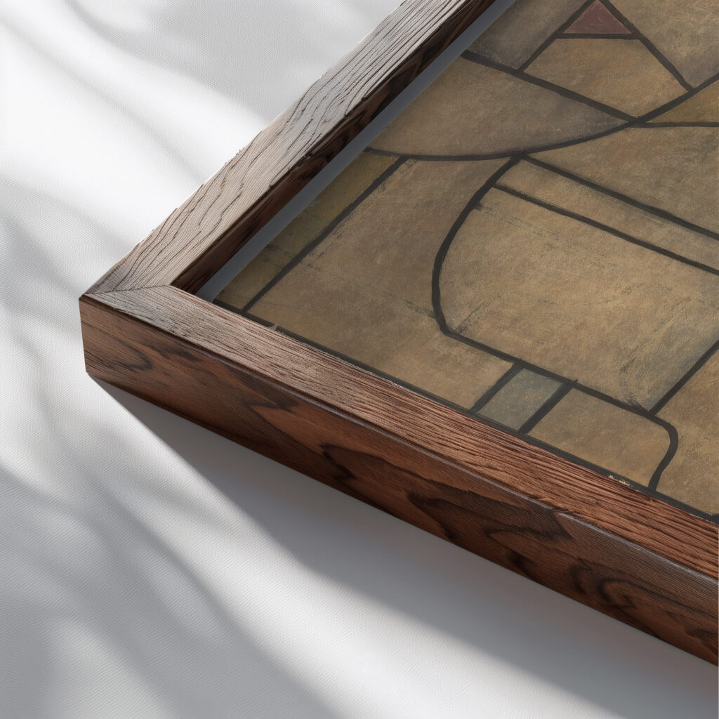 Ontwerp voor raam in het Noordertransept in de Dom te Utrecht 46 ca. 1878 1938 Richard Nicolaus Roland Holst close up dark wood mockup