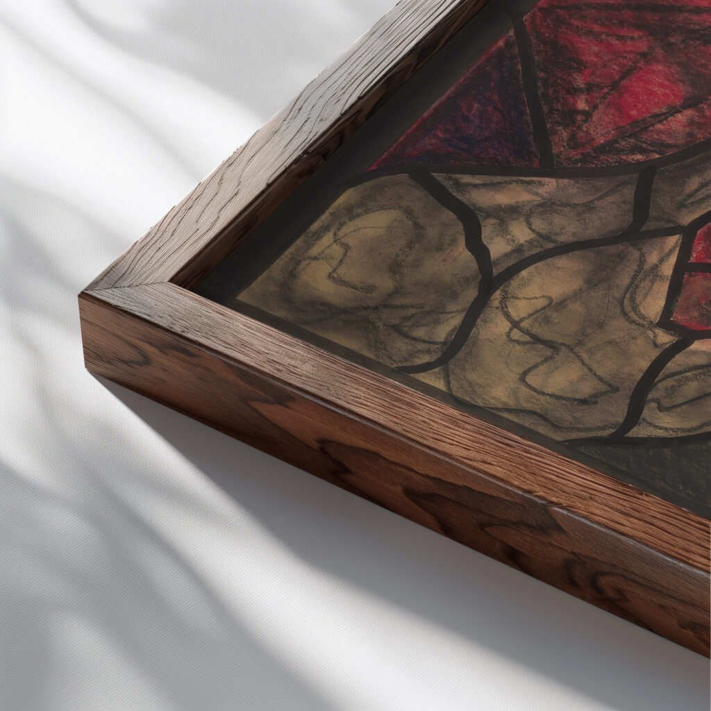 Ontwerp voor raam in het Noordertransept in de Dom te Utrecht 48 ca. 1878 1938 Richard Nicolaus Roland Holst close up dark wood mockup