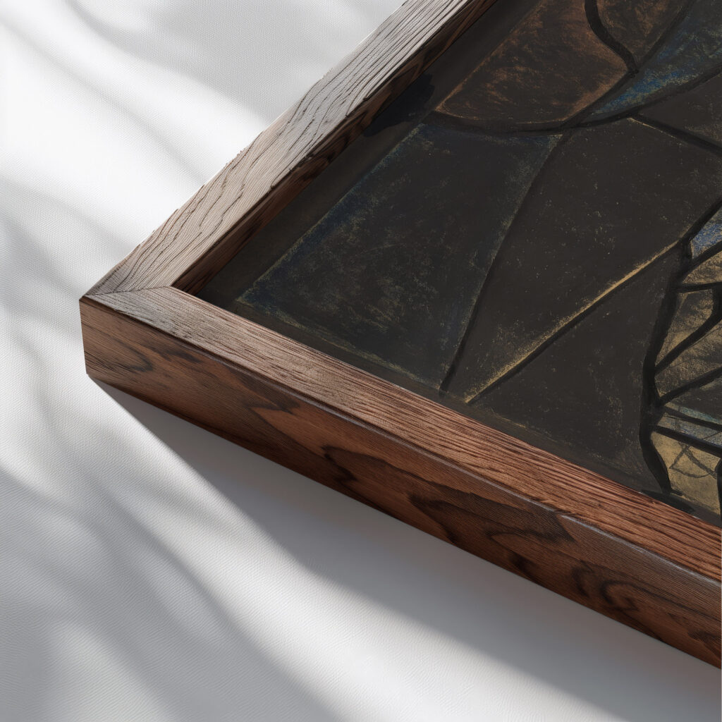 Ontwerp voor raam in het Noordertransept in de Dom te Utrecht 56 ca. 1878 1938 Richard Nicolaus Roland Holst close up dark wood mockup